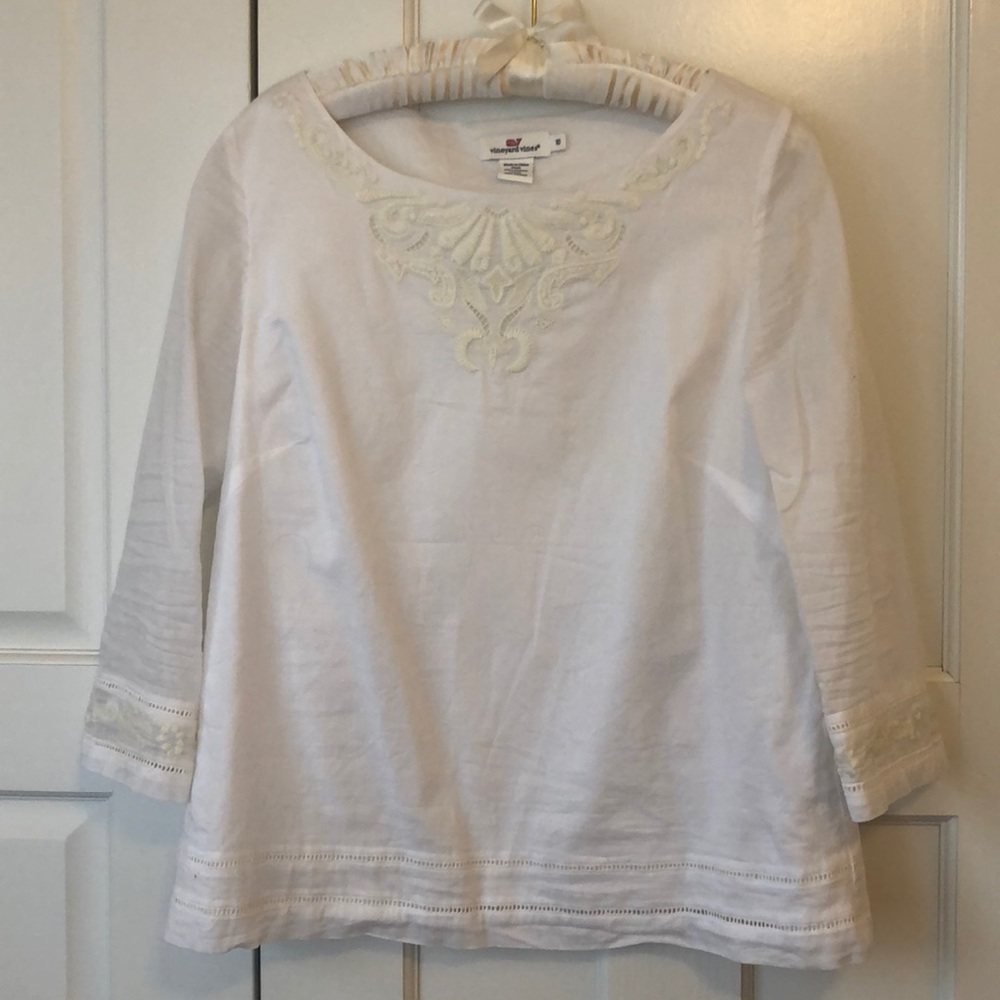 White Linen Vineyard Vines Blouse - 10